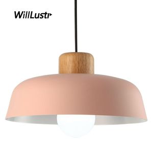 Modern Macaron Color Pendant Lamp Wood Metal Suspension Light Hotel Cafe Mall Office Loft Pink Green Blue Gray Hanging Lighting