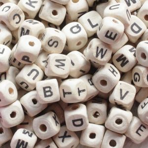 Wood Bead 200pcs lot Natural Alphabet  Letter Cube Wooden Beads 8x8mm 10x10mm For Jewelry Making DIY Bracelet Neklace Loose Beads 376 T2 on Sale