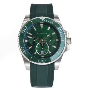 Оптовая продажа VK Мужские спортивные часы Зеленый керамический безель Япония Кварцевый механизм Хронограф Резиновая лента F2 Наручные часы