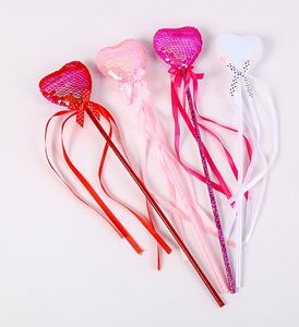 Party Heart Shape Sequins Wand With Ribbon Streamer tassel Girls Magical Toy Scepter for Dress Up Halloween Costume Cosplay Birthday Baby Shower Favors