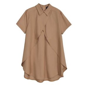 Summer Turn-down Collar Women's Blouse Chiffon Solid Color Spliced Straight Shirts Korean Fashion Women Clothing 13A082 210525