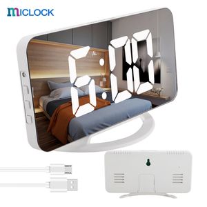 MICLOCK Digital Alarm Clock 7" Large LED Mirror Electronic Clocks with Touch Sze Dual USB Charge Desk Wall Modern 220311
