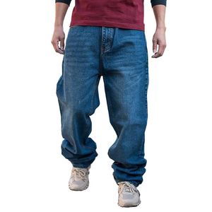 Hiphop harem casual denim byxor lösa baggiga raka byxor blå plus storlek streetwear jeans män kläder