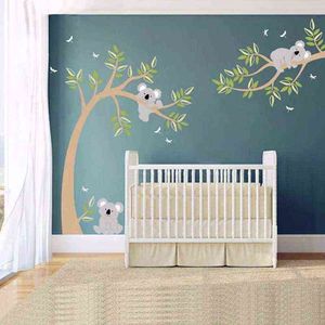 Cute Koala Monkey Wall Stickers Boy Gilr Kids Room Decoration Aesthetic Tree Living Room Bedroom TV Sofa Backdrop Decor Poster 211112