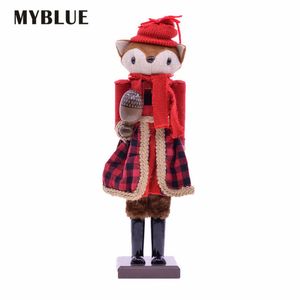 MYBLUE 38cm Europe Vintage Wooden Fox Statue Nutcracker Sculpture Figurine Christmas Ornaments Home Room Decoration Accessories C0220