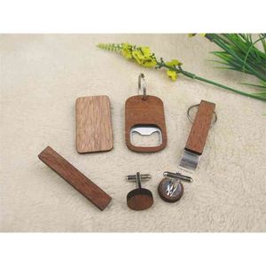 10pcs Portable Wooden Blank Bottle Opener Key Chain Money Clip Cufflinks Wood Unique Creative Gift 210817