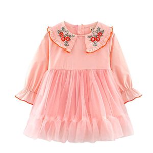 Bebê Meninas Bordado Malha Princesa Vestido 2020 Nova Manga Longa Vestido Outono Criança Crianças Melhor Aniversário Presente Para Menina 2-6 Anos Q0716