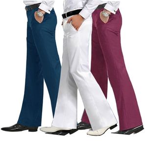 Lente mannen uitlopende broek Formele broek Bell Bodem Pant Dance White Suit Maat 28-30 31 32 33 34 36 37 210715