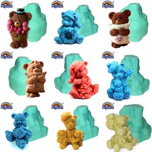3D Big Bear Silicone Molds For Cake Topper Decorating Bear Boy Gril Soap Candle Making Form Animal Shape Craft For Home Decor 210721