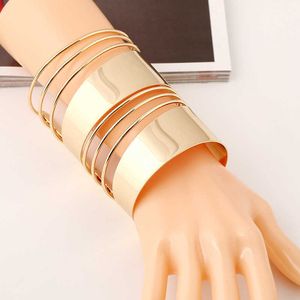 Lzhlq Trendigt pläterat armband 2020 Mode Geometriska Hollow Maxi Punk Smycken Armband Kvinnor Öppnande Justerbar Bredmanschett Bangles Q0719