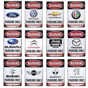 Retro varning parkering endast metallmålning tecken vintage garaged bil märke tallrik mode garage vägg klistermärke dekor plaque storlek x20cm