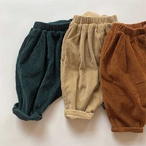 Barn Casual Elastic Waist Pant Solid Färg Bomull Corduroy Byxor Koreansk stil Baby Boys Girls Pants Barnkläder 211103