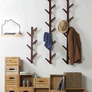 Bamboo Wooden Hanging Coat Rack Wall Hook Clothes Hanger Living Room Bedroom Organizer Wall Shelf Decoration Hanger 6/8/10 Hooks 210705