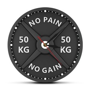 PAIN NO GAIN 50KG Barbell 3D Modern Clock Weight Lifting Dumbbell Bodybuilding Wall Watch Gym Workout Strongman Gift 210310