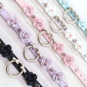 Kawaii Harajuku Handmade Punk Goth Big Rose Flower Spiked Collar O Round Transparent Clear PVC Vinyl Leather Choker Necklace