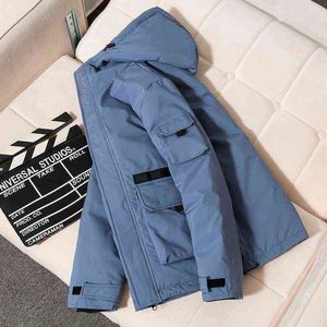 Winter Men Korean White Duck Down Jacket Thick Warm Streetwear Cargo Hooded Parka Overcoat Male Windbreaker Outerwear G1115