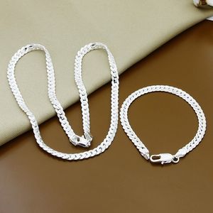 Pris 6mm Full sidledes Halsband Armband Sets 925 Silver Smycken Satser för Kvinna Män Toppkvalitet