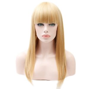 26 inches Blonde Synthetic Wig With Bangs Simulation Human Hair Wigs perruques de cheveux humains That Look Real C015