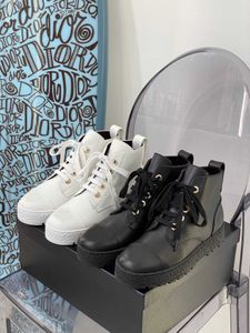 Interlocking Black Ankle Biker Platform Flats Combat Boots Low Heel Lace