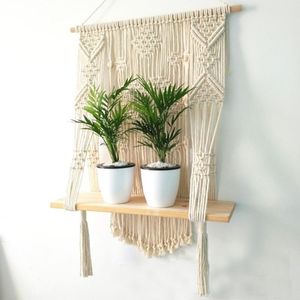 Arazzi FAI DA TE Fatti A Mano Nappa Macrame Arazzo Appeso A Parete Mensola Boho Corda di Cotone Tessuto Appendiabiti In Legno Decorazioni Galleggianti