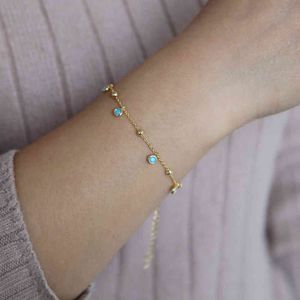 fashion 925 sterling silver bracelets & bangles Dainty Double-Layer beaded link Chain Gold color Bracelet Wedding Gift