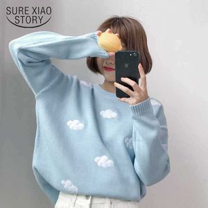 Симпатичные женские трикотажные одежды Свитер осень шикарный толстый корейский пуловер свободный свитер Женщины сладкий длинный рукав Harajuku одежда 10897 210527