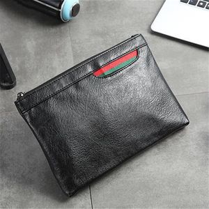 Grossistfabrik Simple Joker Black Business Envelope Bag stor kapacitet läder mode lagring plånbok gata trend kontrast färg män handväska 9906