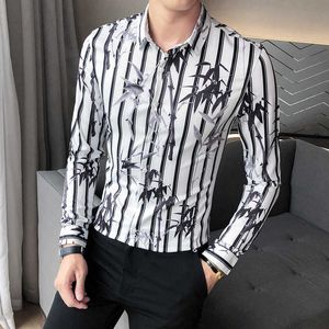 Paski Shitrs Męskie Moda Biznes Dowa Sukienka Koszula Camisas Para Hombre Z Długim Rękawem Streetwear Social Party Bluzka 210527