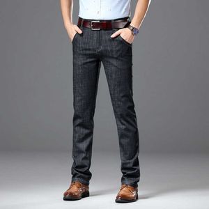 2021 Lato męskie Czarne dżinsy Elastyczne Slim Fit Denim Spodnie Classic Business Jeansy Male Jean Duże 42 44 46 Spodnie marki Niebieskie X0621