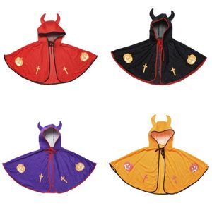 halloween children cosplay cloak boys girls kids stage cape with hat ox horn demon costume capes childrens show costumes prop