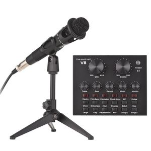 Sound Cards V8 External Live Card Microphone Set Mini Mixer Board For Streaming Karaoke Singing Recording BT Connection
