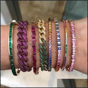 Bangle Bracelets Jewelry Adjust Slider Box Chain Gold Rose 2 Color Micro Pave Rainbow Cz Miami Cuban Link Women Bracelet Fashion 210408 Drop