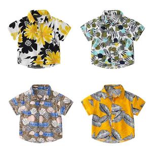 Sommer böhmischen Stil Jungen Mode Blumen Kurzarmhemden Kinder weiche dünne Baumwolle Strand Urlaub Tops 210708