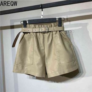 Cinto incluído estilo coreano alta cintura pu couro shorts outono inverno booty 210719