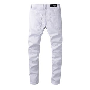 Storlek 28-40 Mens Jeans Skinny Distress Ripped Destreyed Stretch Biker Denim White Slim Fit Hip Hop Byxor För Män