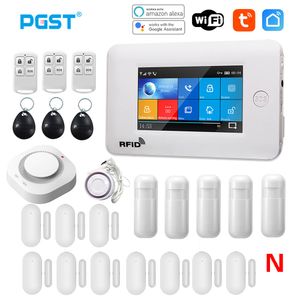 PGST 433MHz All Touch Screen Wireless WIFI GSM RFID Card Burglar System Home Security DIY Alarm TUYA Smart Life