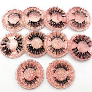 Wholesale 3D偽のまつげのエクステンション天然のFaux Minkまつげのキラキラの円形のラッシュボックス厚いふわふわの偽まつげ