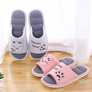 Women Soft Home Flat Cat Slippers Cotton Winter Warm Woman Fashion House Shoes Floor Comfort Female Couple Style Indoor