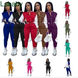 Kvinnor Tracksuits Två Piece Set Designer Vinter Baseball Uniform Jackor Sweatpants Outfits Sweatsuits Joggers Byxor Varsity Passar 9 färger