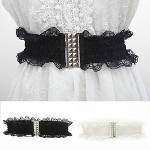 Bälten mode svart vit bred spets midjeband kvinnor bälte elastisk stretch klänning midja spänne band damer flickor dekoration