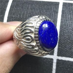 Pierścienie klastra 16x12mm top naturalny królewski niebieski lapis lazuli biżuteria do mężczyzny Lucky Love Owalne koraliki modlitewne Rozmiar Regulowany rozmiar