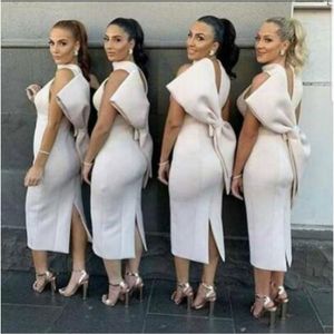 White Dress Party with Back Big Bowtie Sexy Women Vestido Sleeveless Bridesmaid's Gown Club Bodycon Event Celebrate Fashion Wear 210224