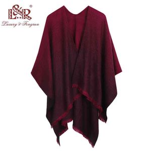 Fashion Stole Cashmere Knitted Poncho Wraps Pashmina Women Winter Scarf Striped Tassel Sweater Warm Shawl Scarves for Ladies