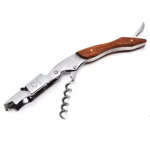 Stainless Steel Wine Bottle Openers Gift Wooden Handle Shrimp Head Knife Beer Opener Double Hinge Sea Horse Corkscrew Bar Tools LLD8524