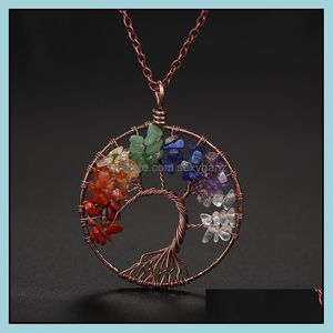 Wisiorek Naszyjniki Wisiorki JewelryjeWelry Naturalny Kamień Kryształ Handmade Starożytne Red Copper Tree of Life Curved Naszyjnik Drop Dostawa 202