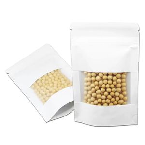 20x30cm White Clear Window Resealable Doypack Storage Packaging Pouches for Snacks Dried Nuts Stand Up Kraft Paper Zipper