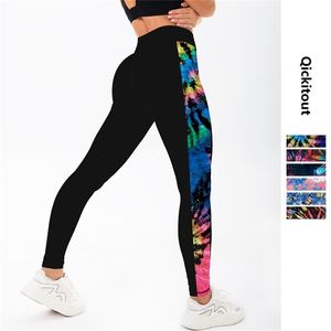 Leggings de padrão de flor lateral simples para fitness cintura alta ginásio calças mulheres empurrar o treino impresso rodando 211204