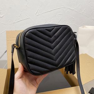 Klasik Lou Mini Kamera Crossbody Çanta Orijinal Deri Omuz Çantaları Püskül Altın Mektup Fermuar Kapatma Moda Kadınlar Cüzdan Çanta