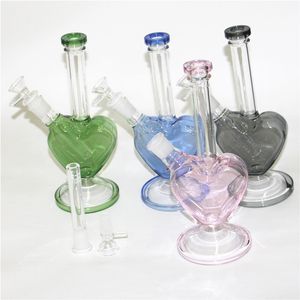 9 tums hjärta form rosa grön blå färg hookahs bong dab olja riggar bubbler bägare mini glas vatten rör med 14mm skål