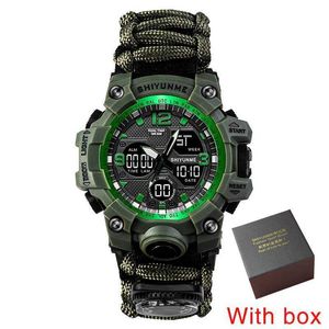 SHIYUNME Men Watch 50m Waterproof Wristwatch LED Quartz Clock Outdoor Sport Watch Compass thermometer emergency watch Military G1022